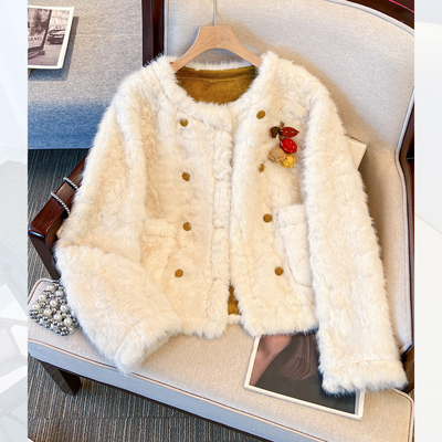 爆款白色羊羔绒皮毛一体加厚外套