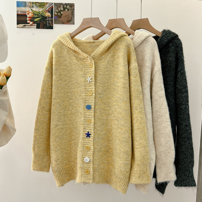 超好看针织衫连带帽毛线衣外套女