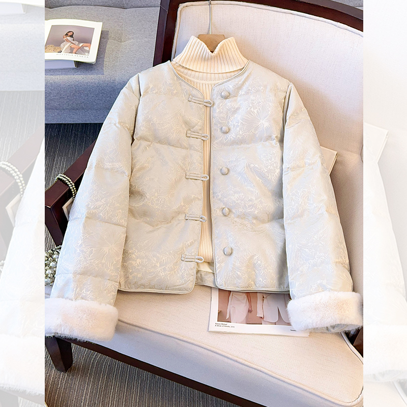 新中式国风圆领提花盘扣羽绒服