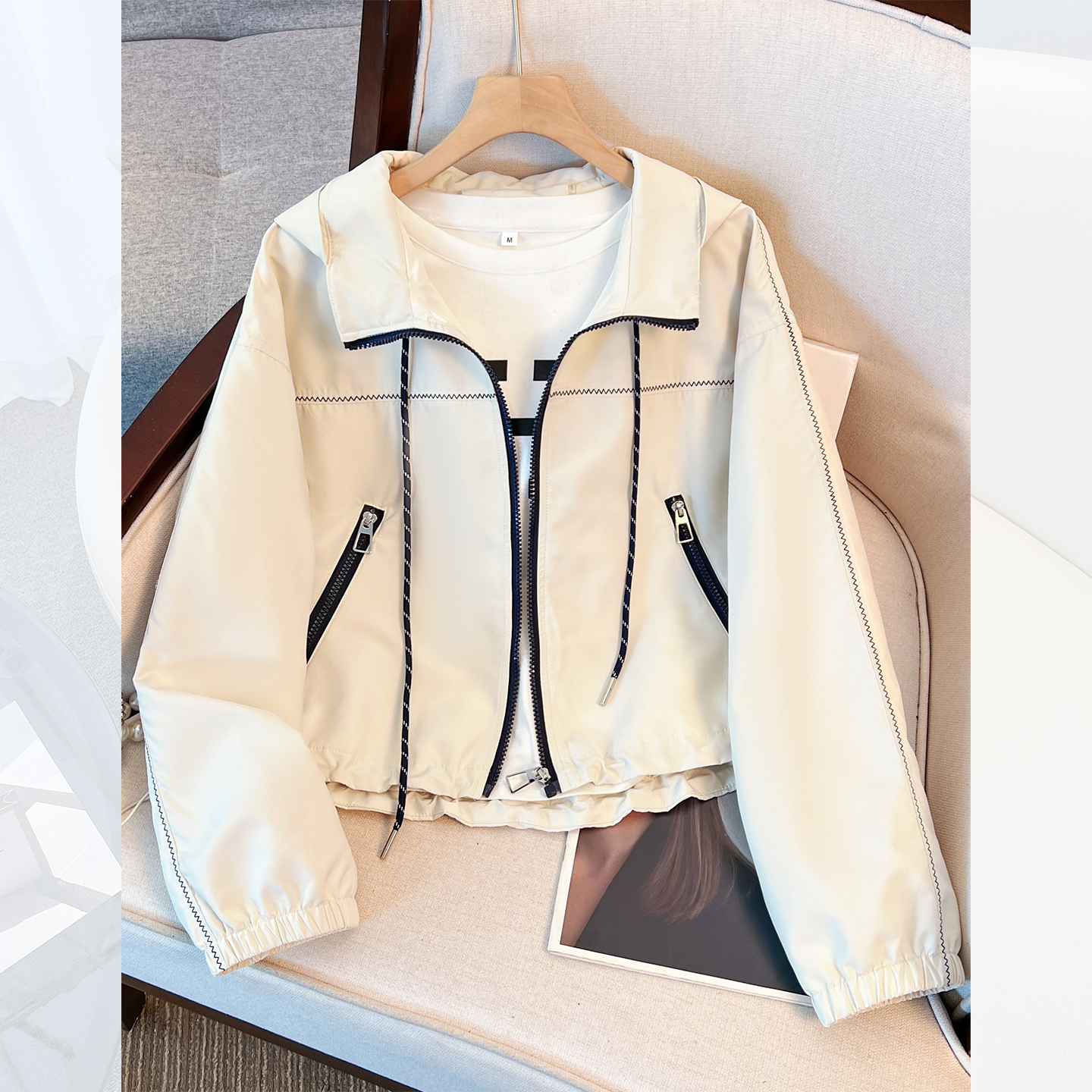 韩系chic连帽冲锋棒球服外套女款