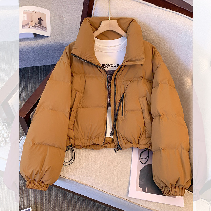 南瓜橘色立领面包羽绒服女2023年