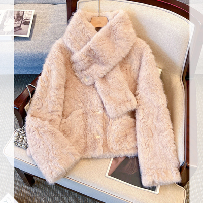 羊羔毛茸茸皮毛一体加厚外套女士