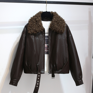 巨好看的深冬羊羔毛翻领pu皮衣羽绒服内胆外套女2025新款加厚夹克