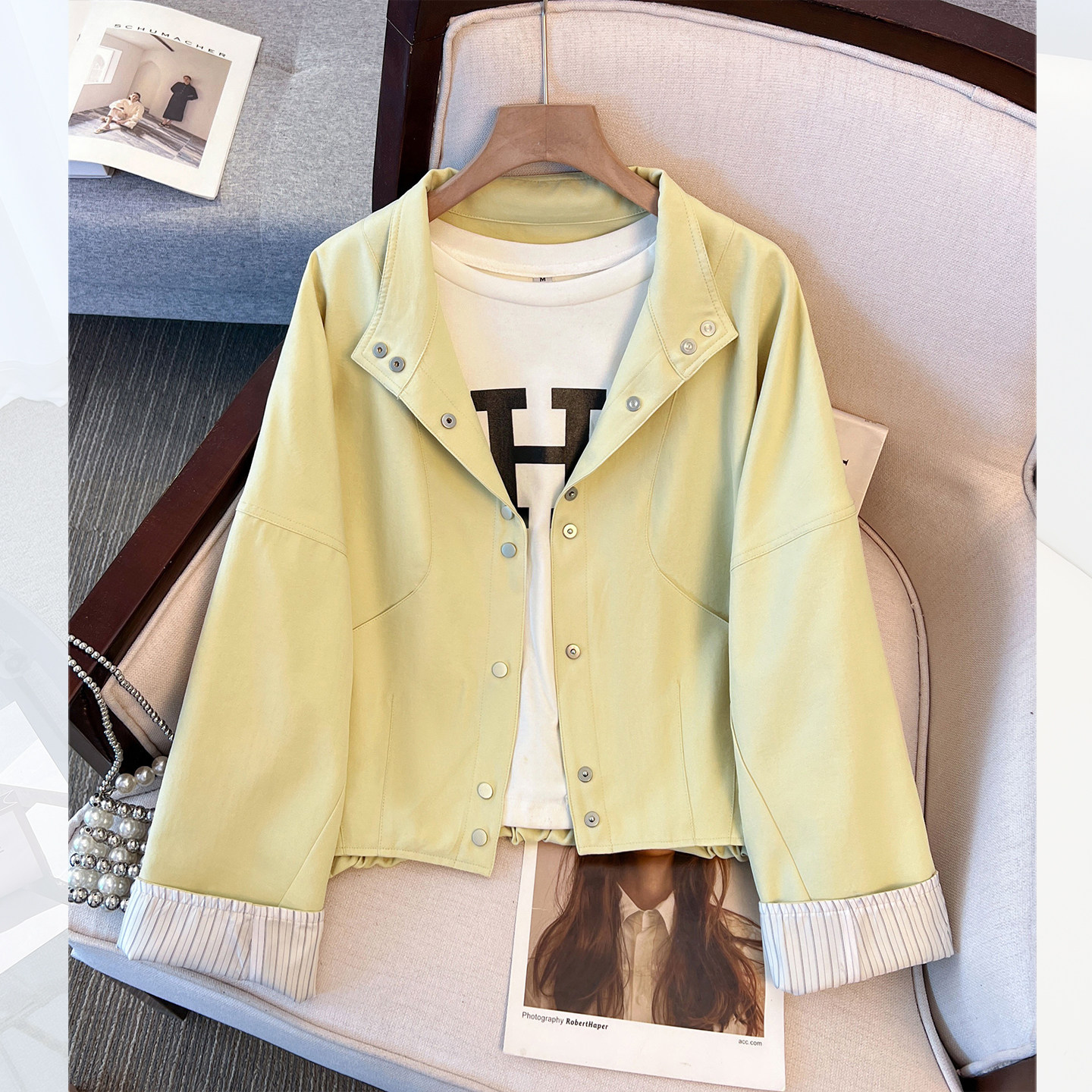 今年流行爆款绿色休闲工装风衣夹克女短款2026春秋新款棒球服外套