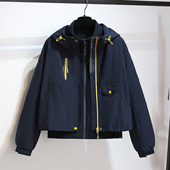 新款 藏青蓝色短款 冲锋外套抓绒衣内胆两件套女2025初冬装 加厚夹克