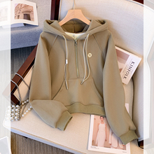 有设计感的连帽半拉链卫衣加绒加厚女2025秋冬季新款小众短款上衣