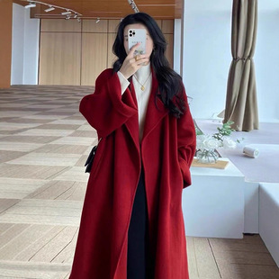 红色过年女装双面呢子大衣女装秋冬季2025年新款小个子毛呢外套女