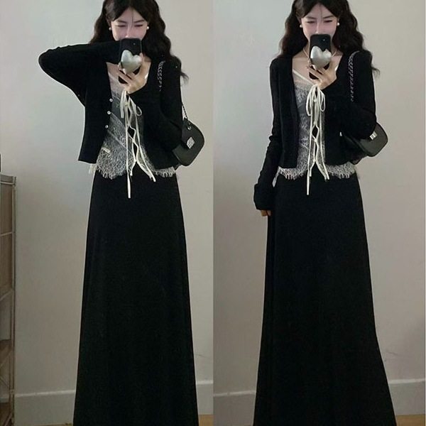 法式轻熟优雅套装女大码秋冬胖mm拼接蕾丝针织衫上衣＋黑色半身裙,女装/女士精品,时尚套装,淘宝优惠券,粉丝福利购,淘宝优惠卷