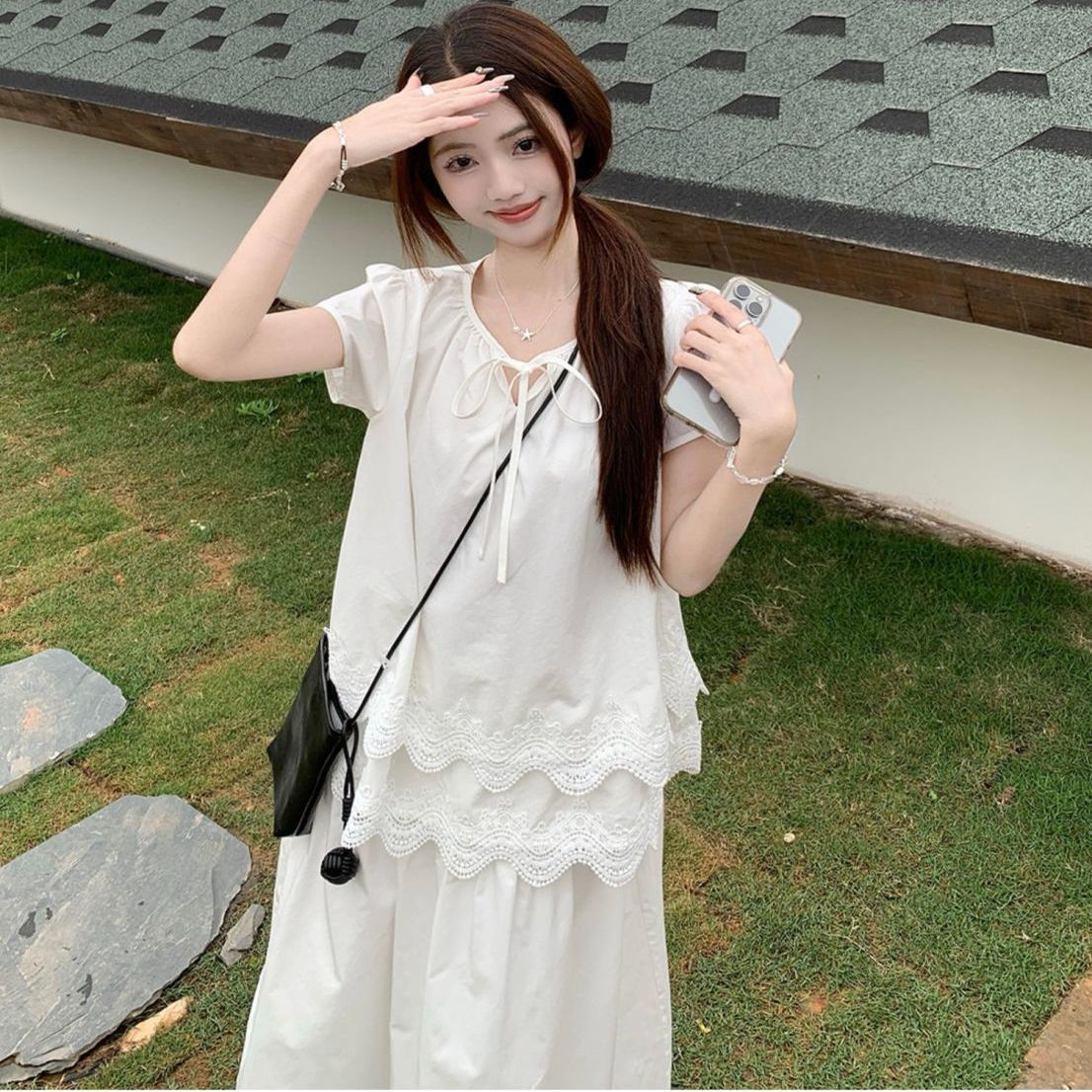 法式miu系白色短袖衬衫