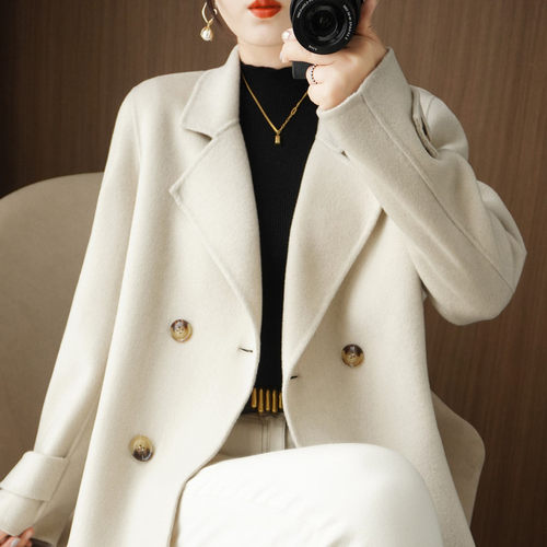 毛呢大衣女2025短款秋冬小个子宽松外搭反季西装领毛呢子外套潮流