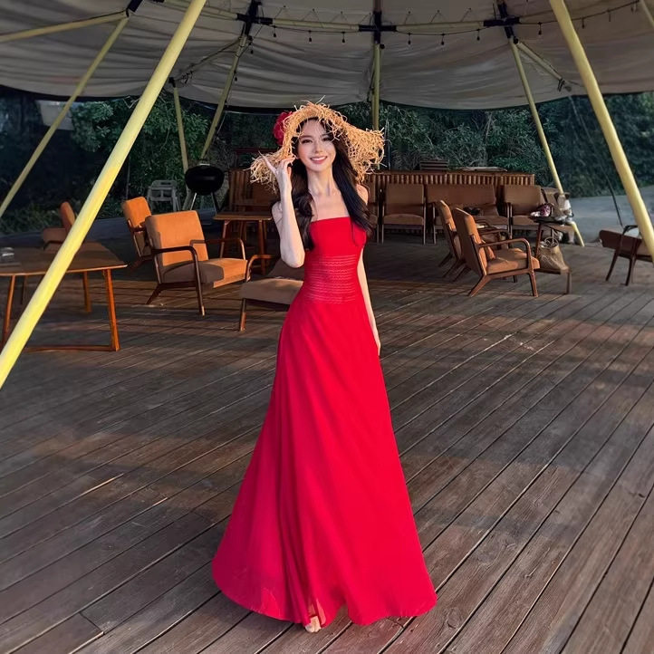 连衣裙长高个子端轻奢小众女礼服平时可穿宴会气质露背长裙到脚踝