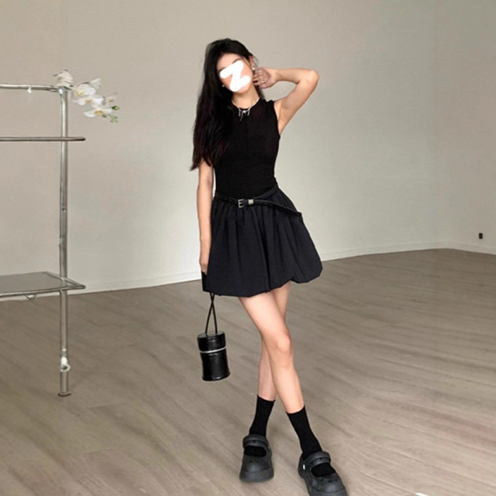 黑色法式花苞连衣裙女设计感