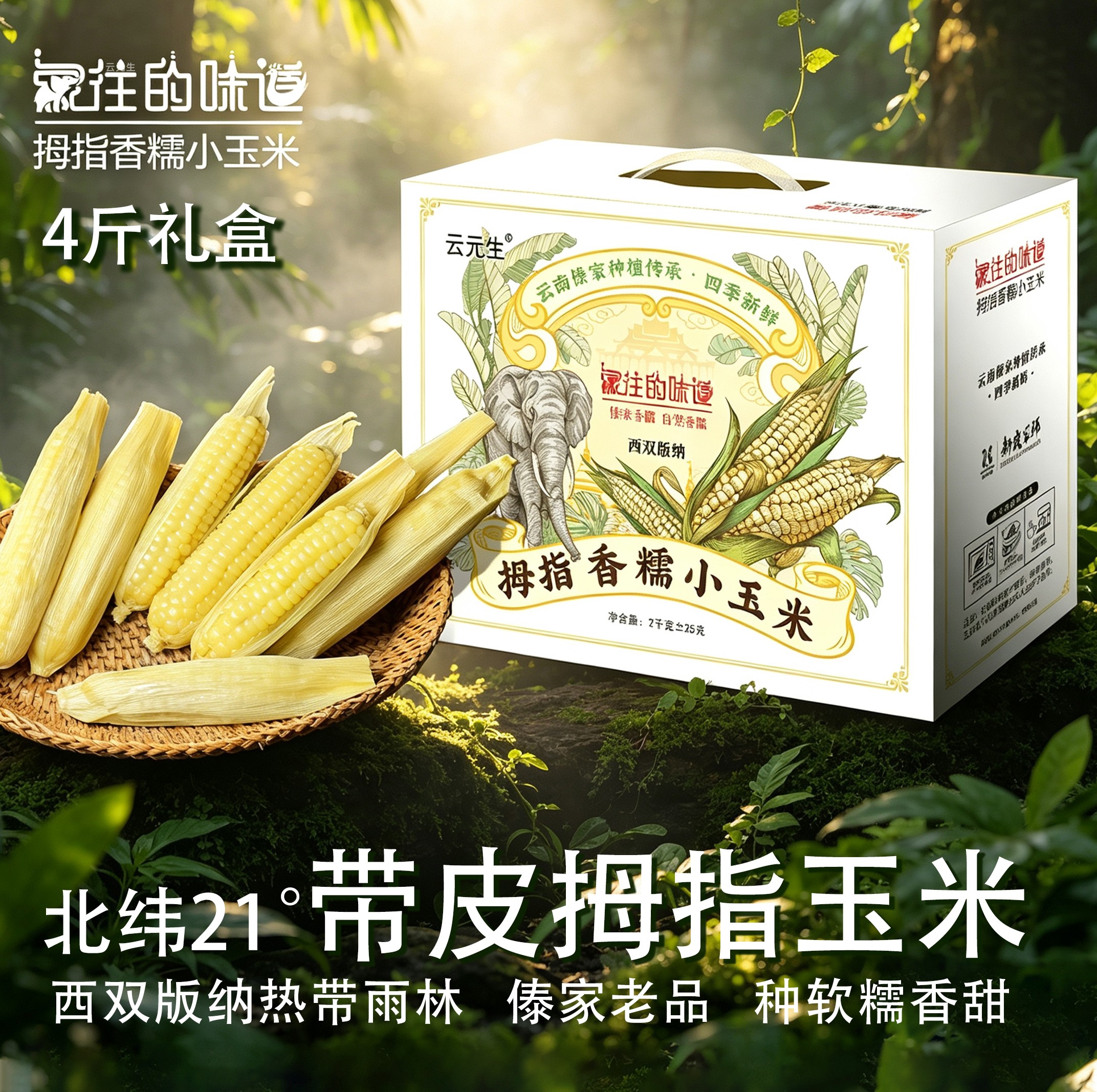 西双版纳新鲜带壳拇指玉米