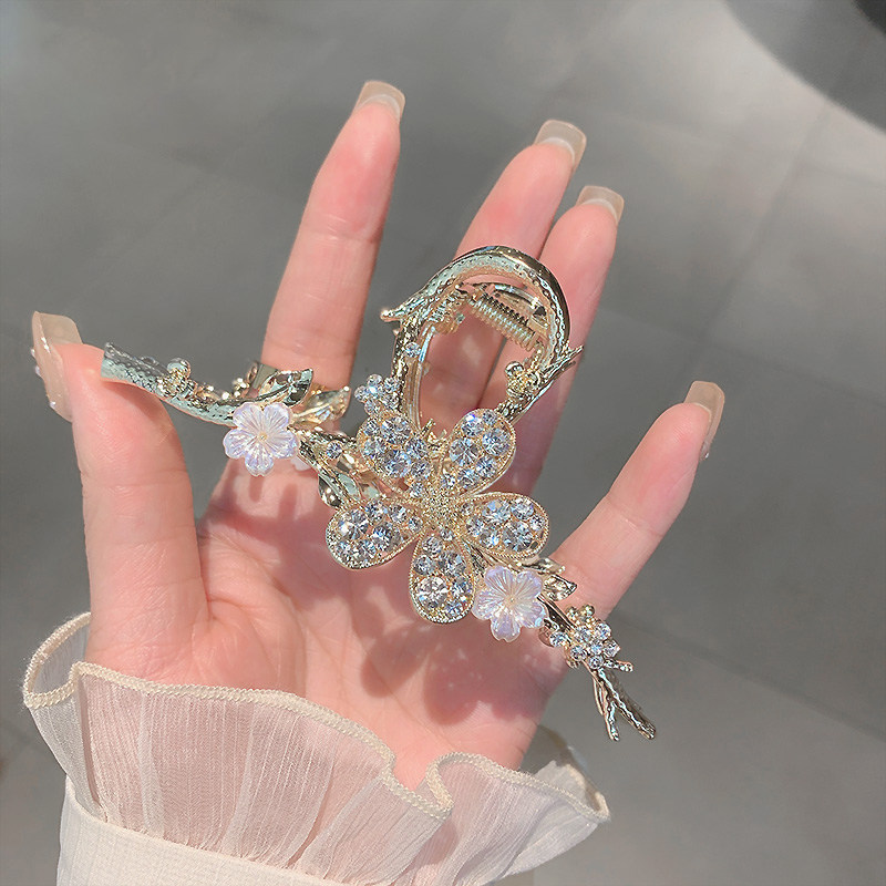 树枝水钻精致桃花高级感仙女发夹