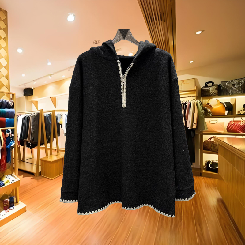 YUGTOU6850正品冬季新品宽松欧货羊绒棉花边加绒加厚连帽卫衣女潮