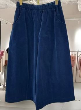 25193 欧货2025秋季新松紧高腰宽松超阔灯芯绒阔腿裤八分裤女裤