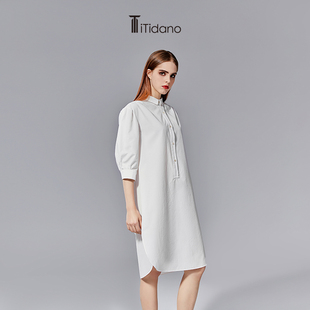 直筒裙子女 领连衣裙五分袖 原创设计白色衬衫 iTidano2024春夏新款