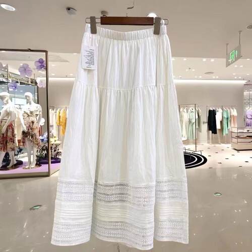欧货高端33-2518 时尚松紧高腰下镂空蕾丝A字中长半身裙仙女裙欧