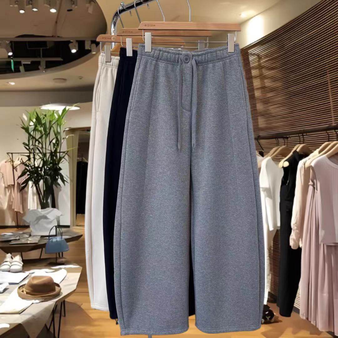 QIANBEISI859松紧高腰一粒扣加绒加厚阔腿休闲弯刀长裤女卫裤冬,女装/女士精品,卫裤,淘宝优惠券,粉丝福利购,淘宝优惠卷