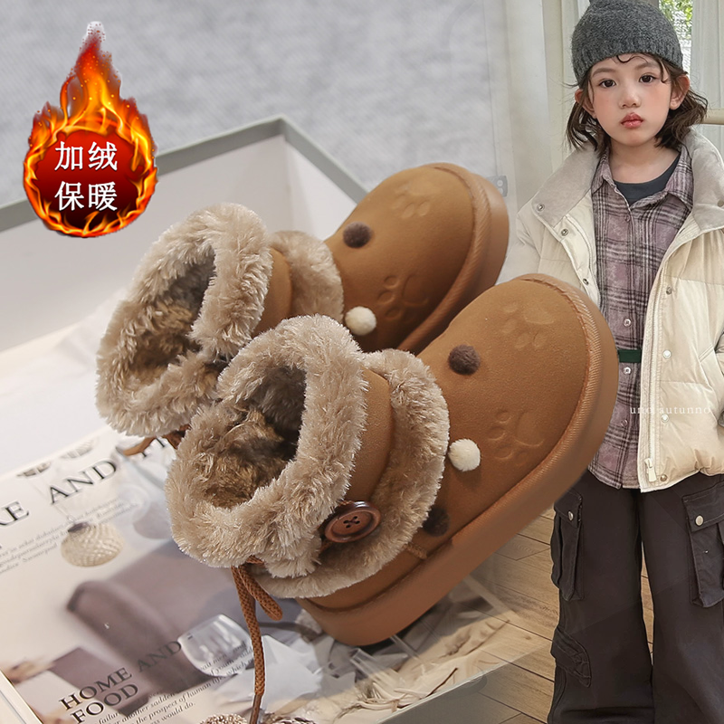 儿童雪地靴保暖女孩2025新款冬季加绒女童短靴毛毛棉靴加厚中大童