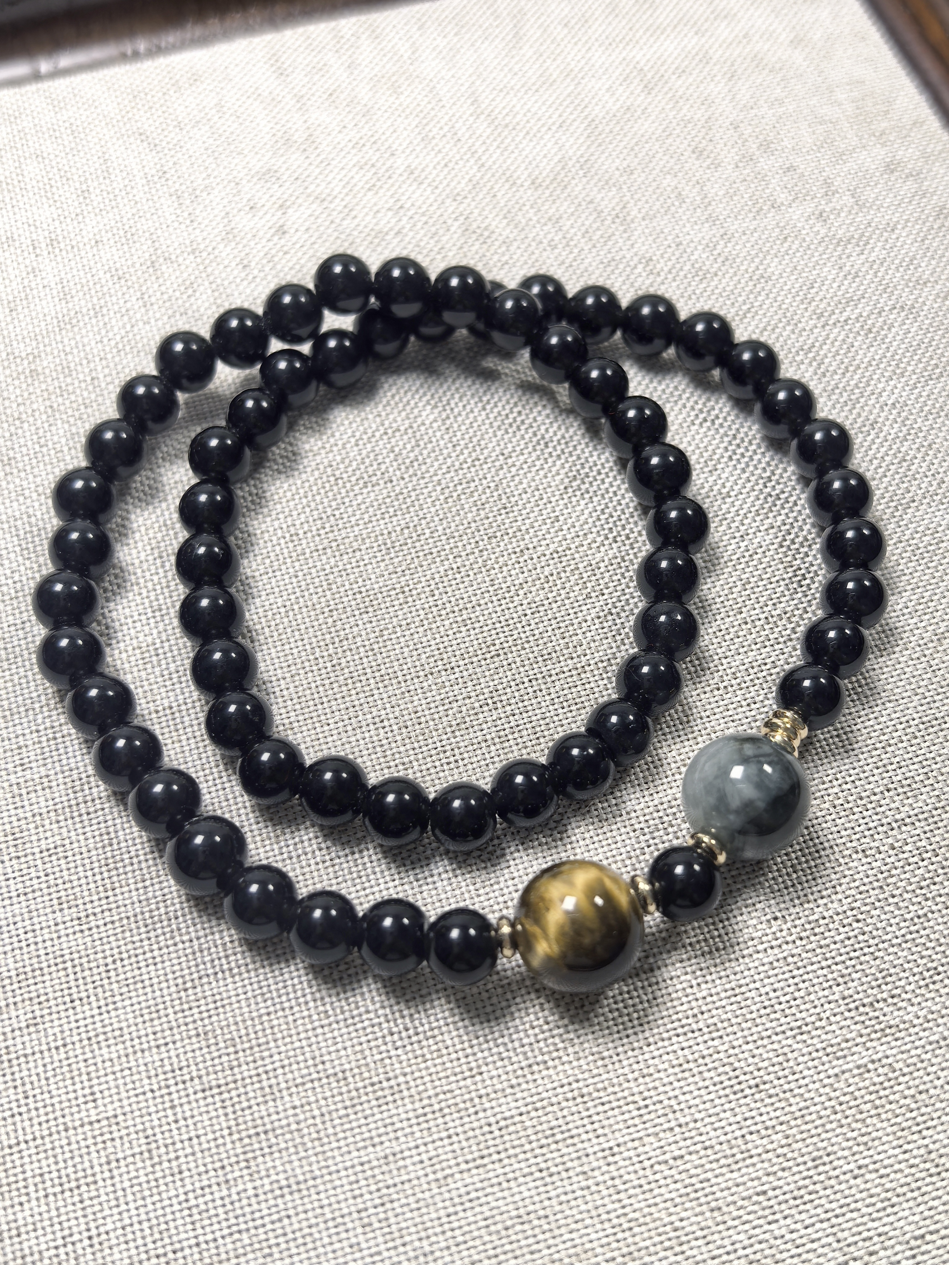 黑曜石手链新中式国风手串转运珠多圈佛珠虎眼石鹰眼石男女士礼物