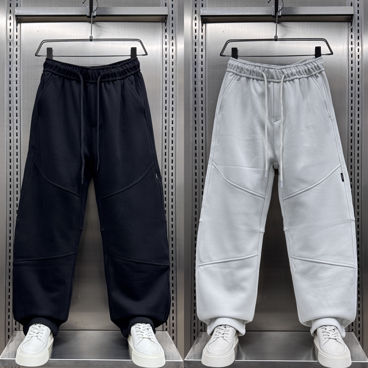 秋冬拼接厚款设计松紧直筒运动裤