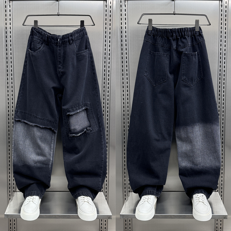 黑色牛仔裤男士直筒宽松弯刀裤