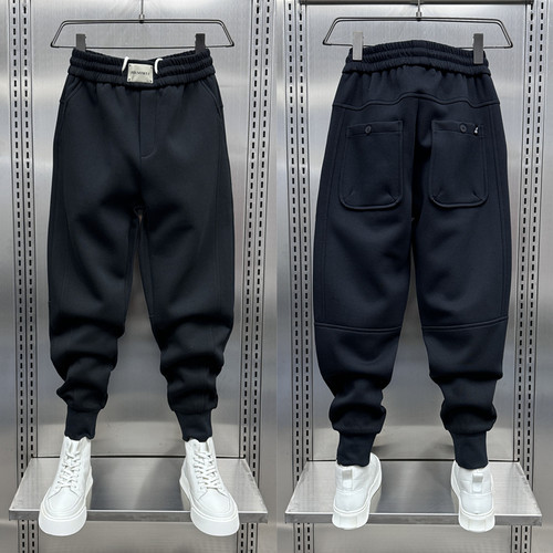 黑色休闲裤男士潮牌修身小脚裤