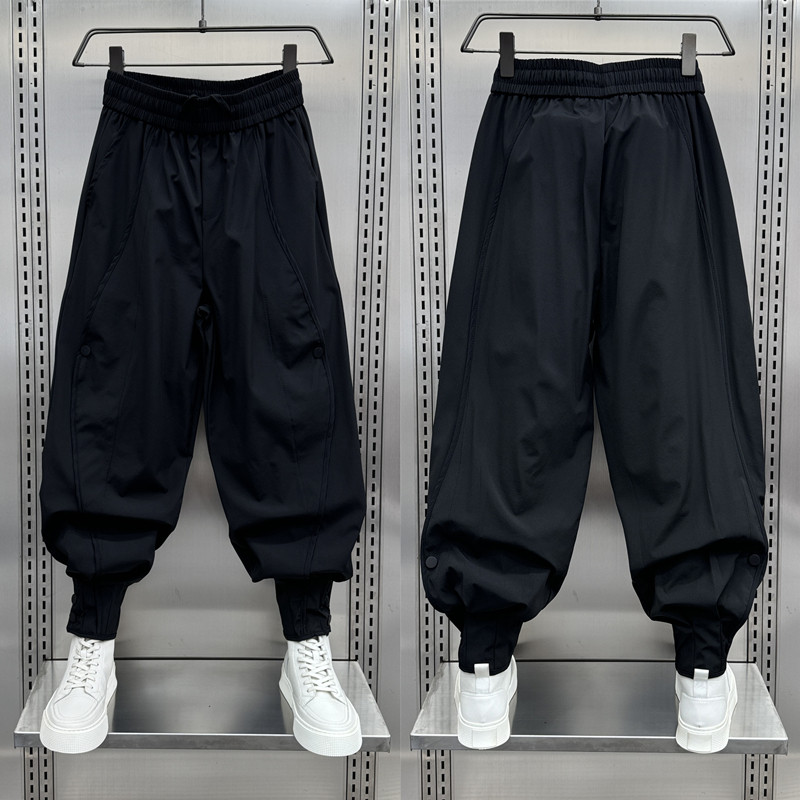 工装裤男2024秋季新款排扣运动裤韩版潮流宽松束脚拼接九分哈伦裤,男装,休闲裤,淘宝优惠券,粉丝福利购,淘宝优惠卷