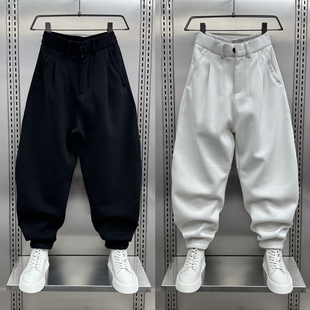 青少年痞帅哈伦裤 秋冬新款 潮牌掐褶休闲弯刀裤 男士 男 纯色束脚卫裤