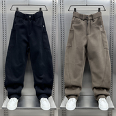 男款 美式 休闲弯刀裤 潮牌2024秋冬加绒宽松直筒裤 青年痞帅运动卫裤