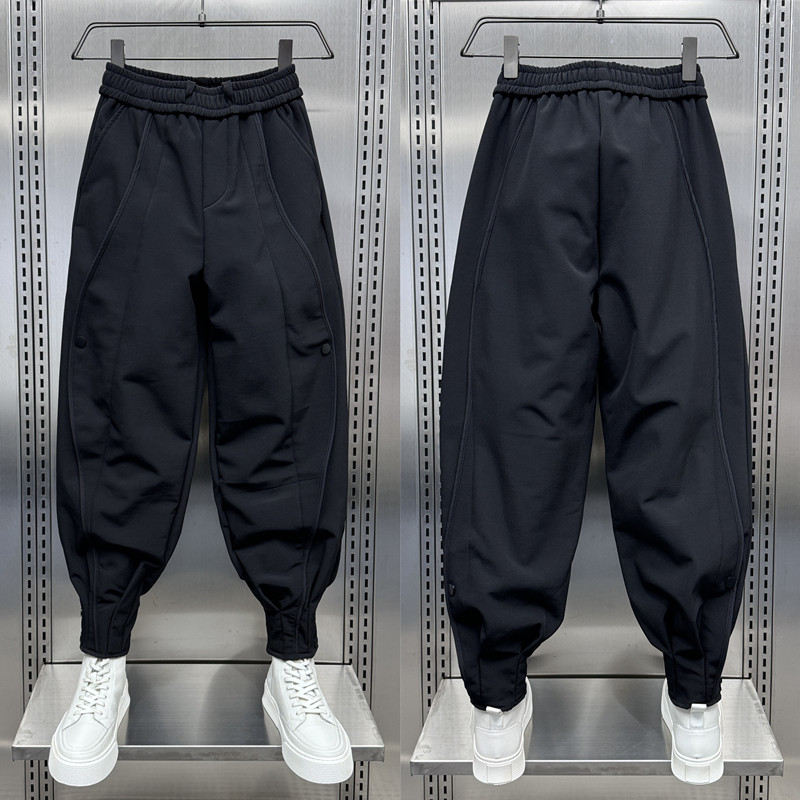 春季新款束脚排扣休闲裤男士潮牌加绒加厚宽松哈伦裤纯色工装裤男,男装,休闲裤,淘宝优惠券,粉丝福利购,淘宝优惠卷