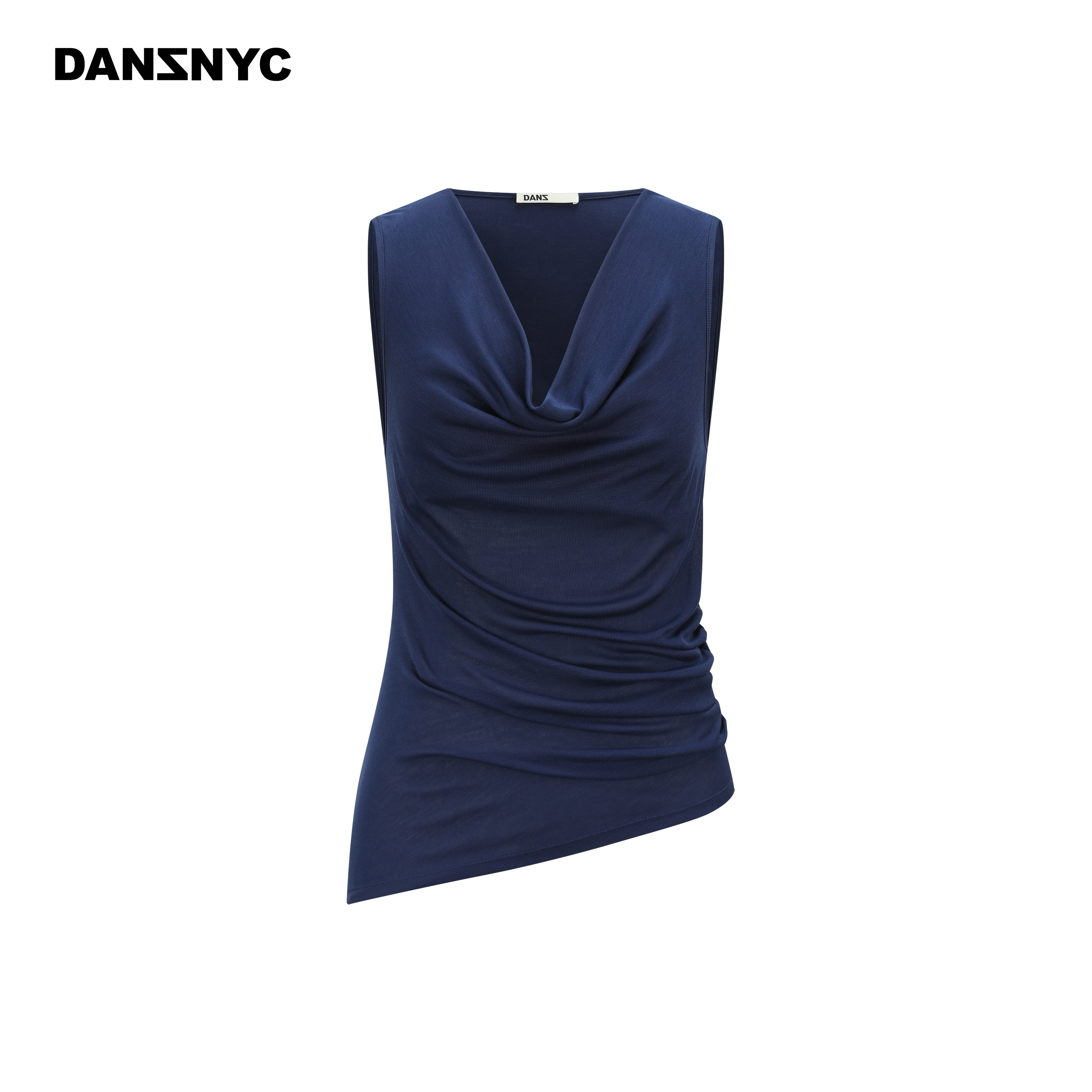 DANZ SEACELL™轻薄高级时髦气质不对称垂坠荡领褶感无袖背心上衣