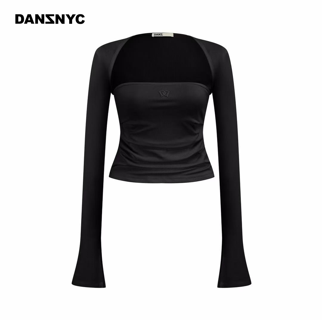 DANZ FIR®抹胸坎肩长袖两件套上衣短款褶皱