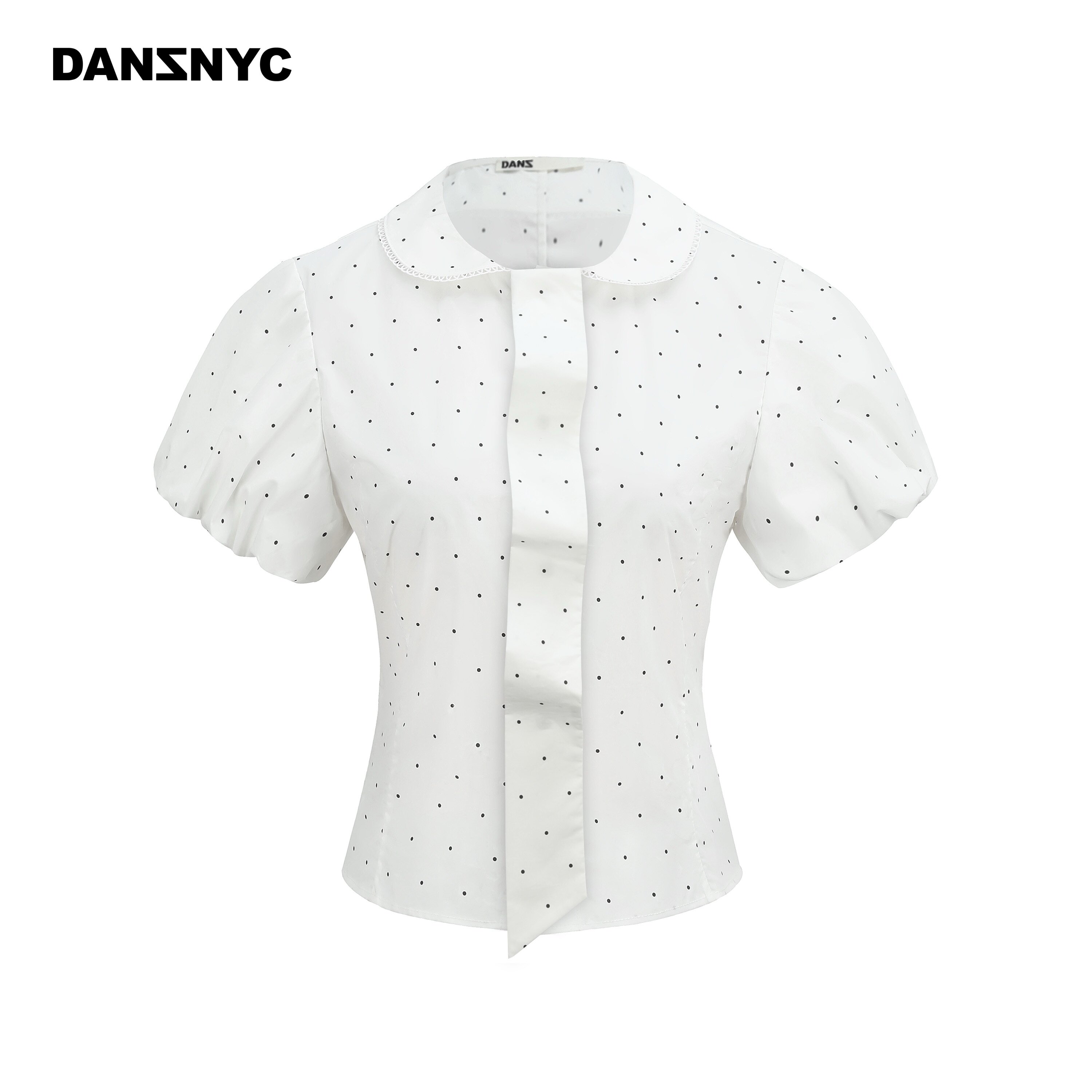DANZ秋季高密府绸波点花苞泡衬衫