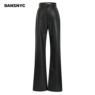 薄绒百搭显腿长Iris王柳雯同款 DANZ羊皮质感直筒皮裤 明星同款
