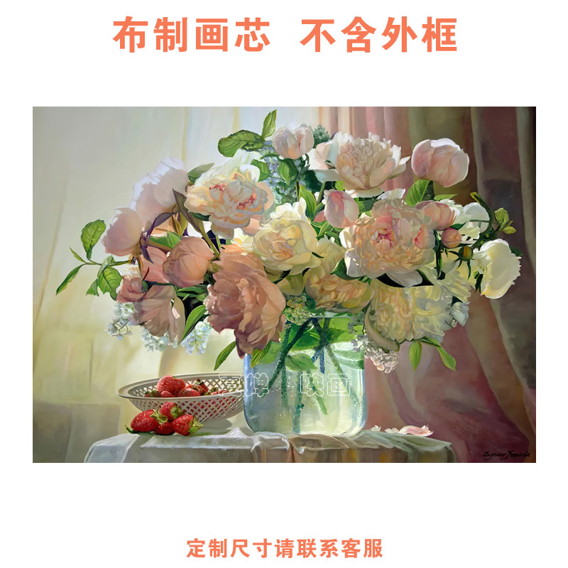 写实花卉油画玫瑰花客厅背景墙装饰画欧式艺术餐厅挂画画芯油画布图片
