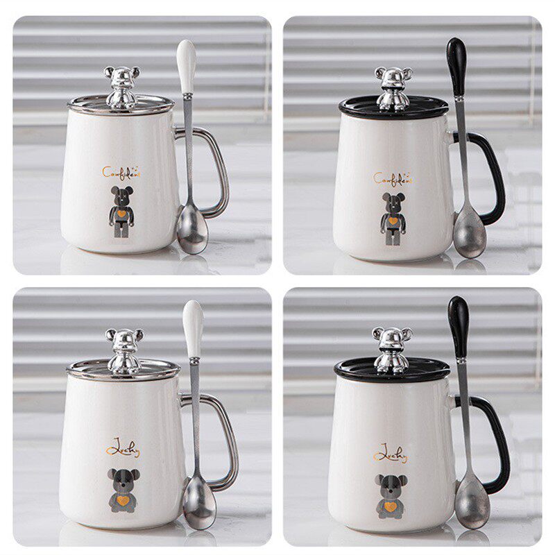 马克杯带盖家用陶瓷杯办公室勺情侣高颜值子女咖啡杯男生茶杯水杯