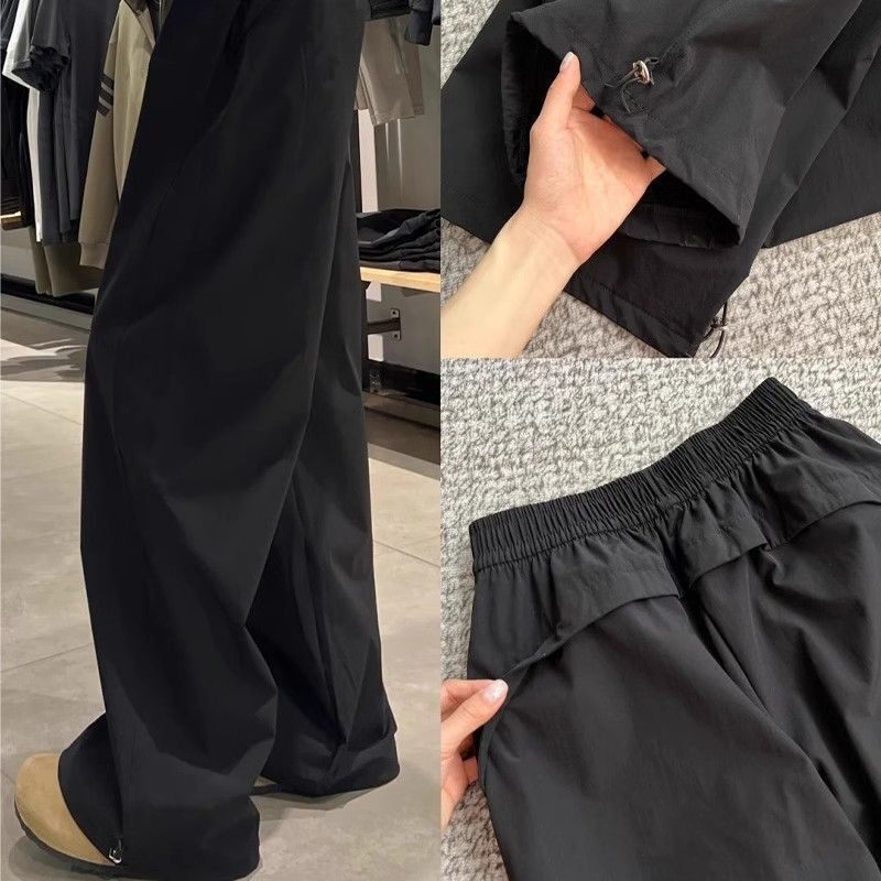 黑色速干工装裤女直筒夏季薄款韩版宽松高腰阔腿裤休闲运动裤长裤