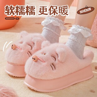 棉拖鞋女士冬季2024新款室内家居厚底防滑加绒保暖包头加毛绒棉鞋