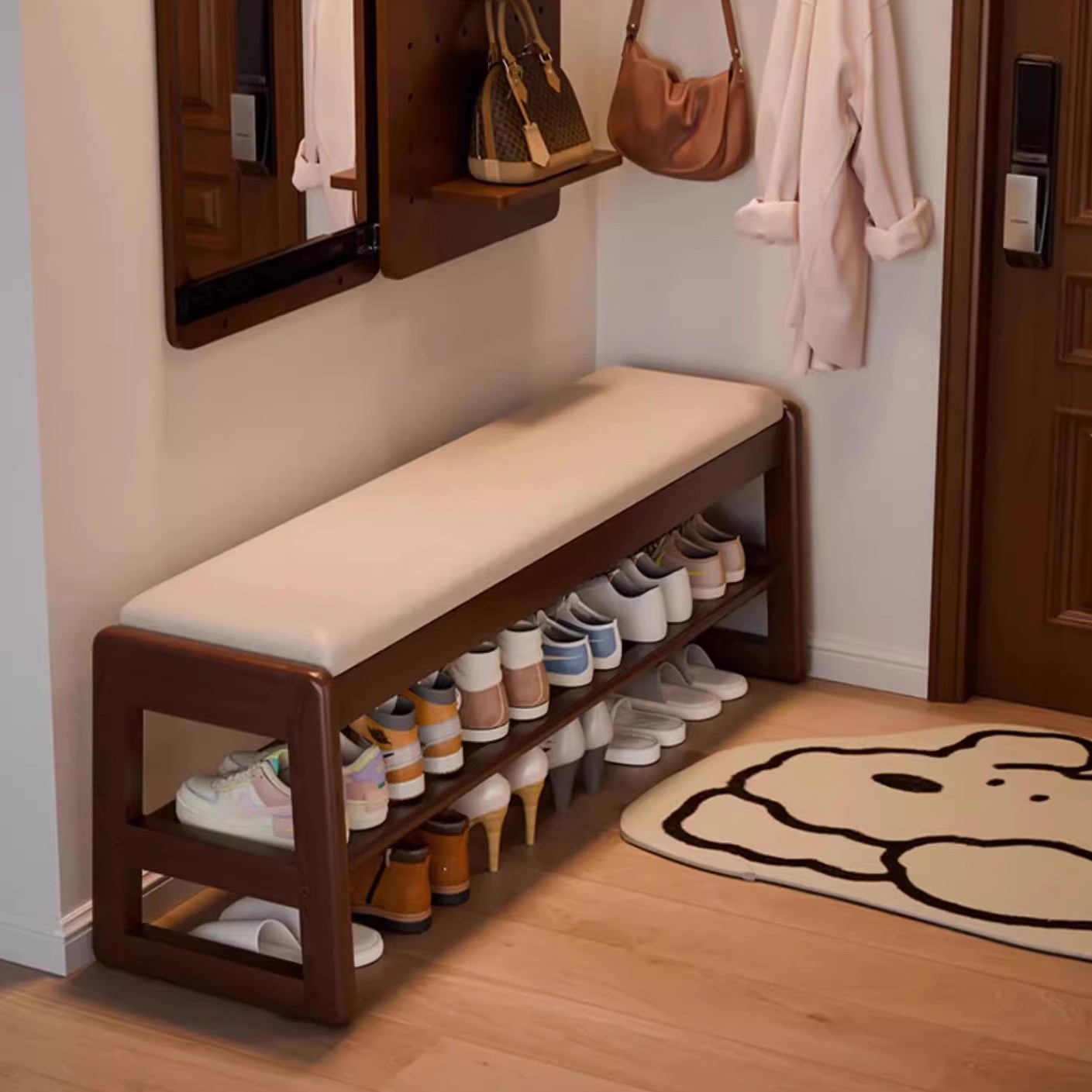 实木鞋柜家用门口实木收纳一体入户换鞋凳多层可坐式楼道室内鞋架