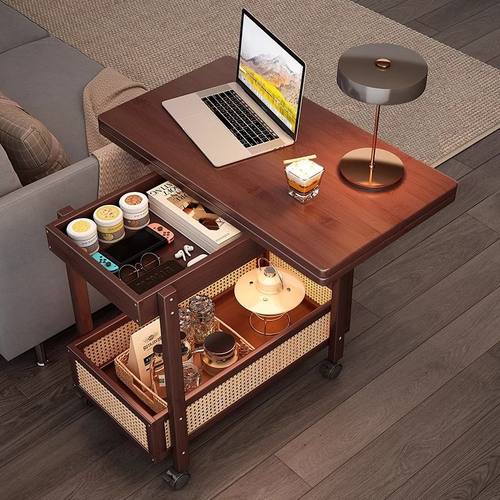 移动茶几小户型客厅家用沙发边柜桌面可折叠小推车边几床头置物架