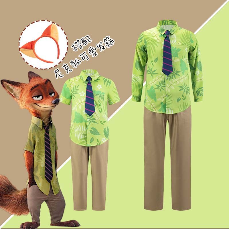 万圣节服装尼克狐cos服儿童男夏季演出服装成人同款长袖尼克狐狸c