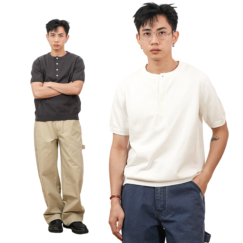 GOODLIVEABLE亨利领纯棉针织短袖