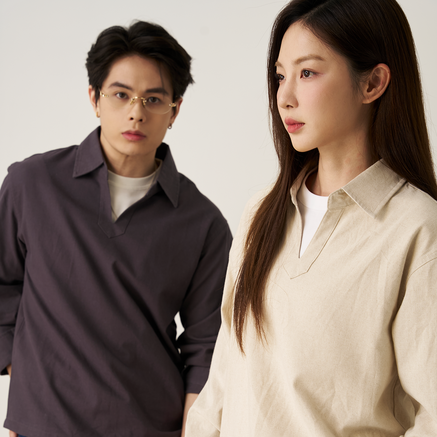 GOODLIVEABLE 老钱风肌理感松弛亚麻V领长袖衬衫cle