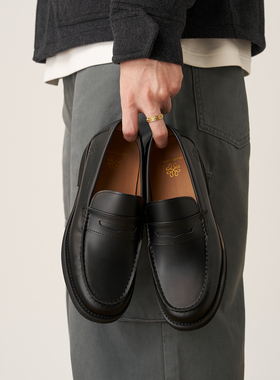 GOODLIVEABLE轻量化增高极简乐福鞋男士小牛皮厚底一脚蹬休闲皮鞋