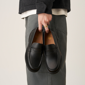 GOODLIVEABLE轻量化增高极简乐福鞋男士小牛皮厚底一脚蹬休闲皮鞋