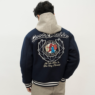 GOODLIVEABLE羊绒毛呢刺绣棒球服
