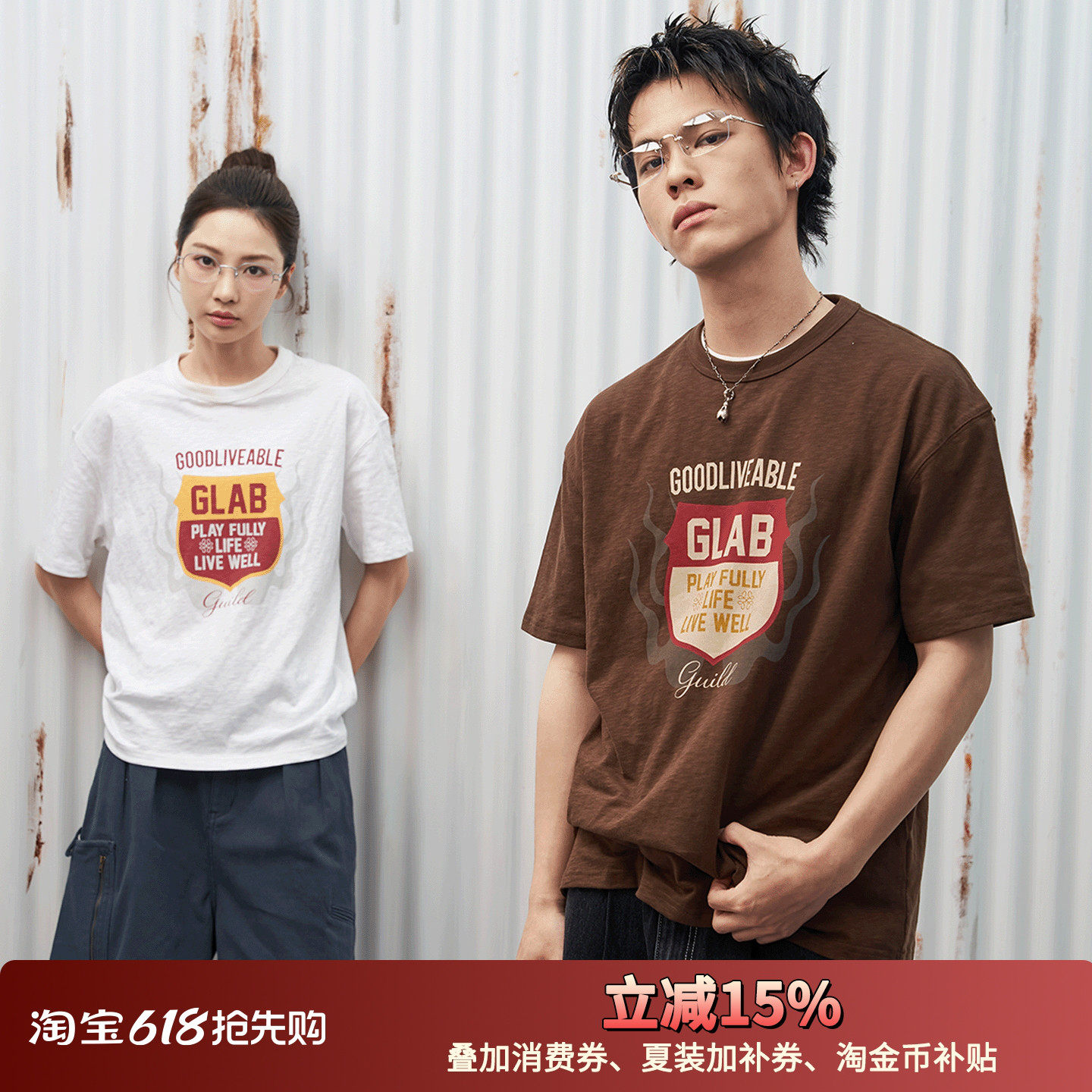 GOODLIVABLE 美式复古印花竹节棉微宽松短袖街头夏季纯棉
