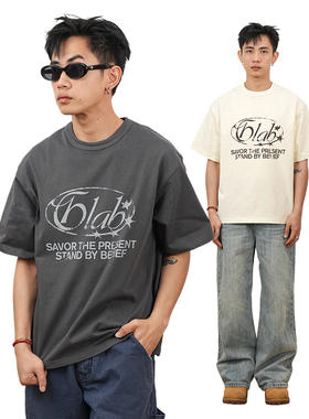 GOODLIVEABLE BOXY短宽短袖t恤男数码直喷LOGO印花新疆长绒棉体恤